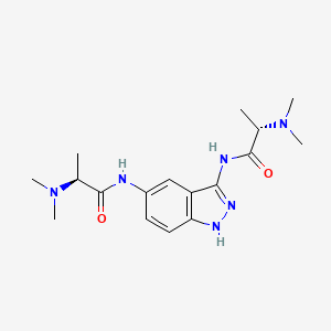 molecular formula C17H26N6O2 B7422169 (2S)-2-(dimethylamino)-N-[3-[[(2S)-2-(dimethylamino)propanoyl]amino]-1H-indazol-5-yl]propanamide 