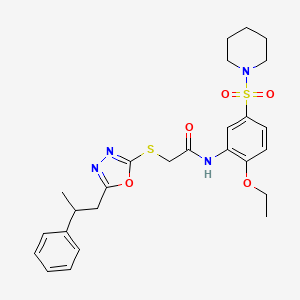 N-(2-ethoxy-5-piperidin-1-ylsulfonylphenyl)-2-[[5-(2-phenylpropyl)-1,3,4-oxadiazol-2-yl]sulfanyl]acetamide