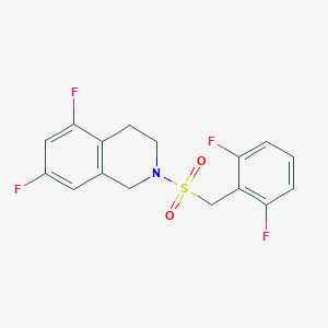 molecular formula C16H13F4NO2S B7422261 2-[(2,6-difluorophenyl)methylsulfonyl]-5,7-difluoro-3,4-dihydro-1H-isoquinoline 