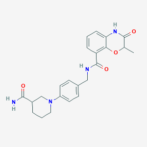 molecular formula C23H26N4O4 B7422570 N-[[4-(3-carbamoylpiperidin-1-yl)phenyl]methyl]-2-methyl-3-oxo-4H-1,4-benzoxazine-8-carboxamide 