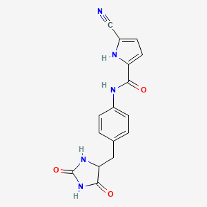 molecular formula C16H13N5O3 B7422596 5-cyano-N-[4-[(2,5-dioxoimidazolidin-4-yl)methyl]phenyl]-1H-pyrrole-2-carboxamide 