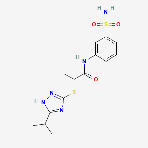 molecular formula C14H19N5O3S2 B7422658 2-[(5-propan-2-yl-1H-1,2,4-triazol-3-yl)sulfanyl]-N-(3-sulfamoylphenyl)propanamide 