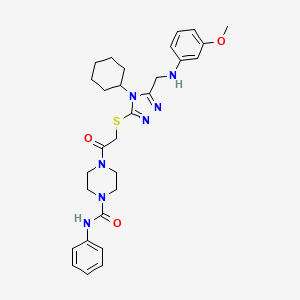 4-[2-[[4-cyclohexyl-5-[(3-methoxyanilino)methyl]-1,2,4-triazol-3-yl]sulfanyl]acetyl]-N-phenylpiperazine-1-carboxamide