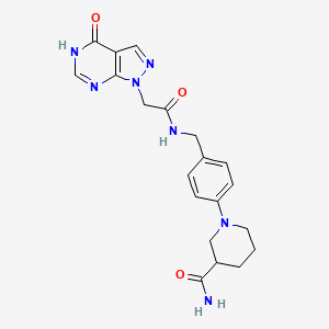 molecular formula C20H23N7O3 B7422865 1-[4-[[[2-(4-oxo-5H-pyrazolo[3,4-d]pyrimidin-1-yl)acetyl]amino]methyl]phenyl]piperidine-3-carboxamide 