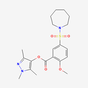 molecular formula C20H27N3O5S B7422894 (1,3,5-Trimethylpyrazol-4-yl) 5-(azepan-1-ylsulfonyl)-2-methoxybenzoate 