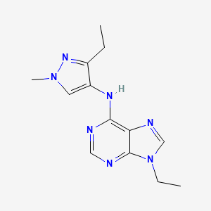 molecular formula C13H17N7 B7422942 9-ethyl-N-(3-ethyl-1-methylpyrazol-4-yl)purin-6-amine 