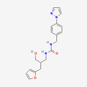 molecular formula C19H22N4O3 B7422952 1-[2-(Furan-2-ylmethyl)-3-hydroxypropyl]-3-[(4-pyrazol-1-ylphenyl)methyl]urea 