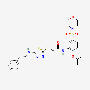 molecular formula C25H31N5O5S3 B7422962 N-(5-morpholin-4-ylsulfonyl-2-propan-2-yloxyphenyl)-2-[[5-(2-phenylethylamino)-1,3,4-thiadiazol-2-yl]sulfanyl]acetamide 