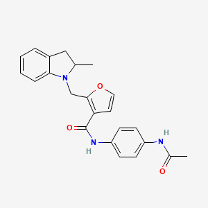 N-(4-acetamidophenyl)-2-[(2-methyl-2,3-dihydroindol-1-yl)methyl]furan-3-carboxamide