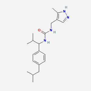 molecular formula C20H30N4O B7423019 1-[2-methyl-1-[4-(2-methylpropyl)phenyl]propyl]-3-[(5-methyl-1H-pyrazol-4-yl)methyl]urea 