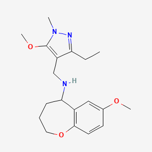 molecular formula C19H27N3O3 B7423075 N-[(3-ethyl-5-methoxy-1-methylpyrazol-4-yl)methyl]-7-methoxy-2,3,4,5-tetrahydro-1-benzoxepin-5-amine 