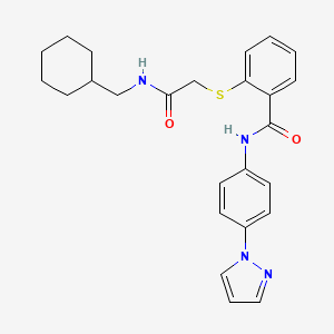 molecular formula C25H28N4O2S B7423080 2-[2-(cyclohexylmethylamino)-2-oxoethyl]sulfanyl-N-(4-pyrazol-1-ylphenyl)benzamide 