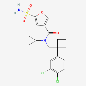 molecular formula C19H20Cl2N2O4S B7423108 N-cyclopropyl-N-[[1-(3,4-dichlorophenyl)cyclobutyl]methyl]-5-sulfamoylfuran-3-carboxamide 