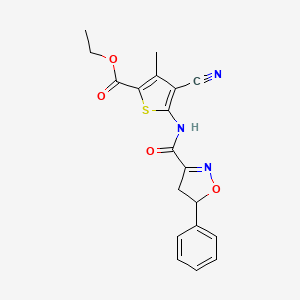 molecular formula C19H17N3O4S B7423131 Ethyl 4-cyano-3-methyl-5-[(5-phenyl-4,5-dihydro-1,2-oxazole-3-carbonyl)amino]thiophene-2-carboxylate 