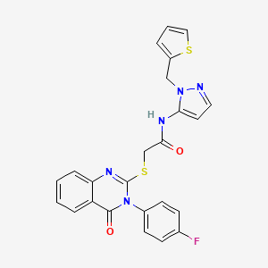 2-[3-(4-fluorophenyl)-4-oxoquinazolin-2-yl]sulfanyl-N-[2-(thiophen-2-ylmethyl)pyrazol-3-yl]acetamide