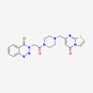 molecular formula C20H19N7O3S B7423224 7-[[4-[2-(4-Oxo-1,2,3-benzotriazin-3-yl)acetyl]piperazin-1-yl]methyl]-[1,3]thiazolo[3,2-a]pyrimidin-5-one 