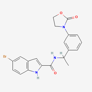 molecular formula C20H18BrN3O3 B7423270 5-bromo-N-[1-[3-(2-oxo-1,3-oxazolidin-3-yl)phenyl]ethyl]-1H-indole-2-carboxamide 