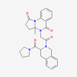 molecular formula C28H30N4O4 B7423352 3a-methyl-4-[2-oxo-2-[3-(pyrrolidine-1-carbonyl)-3,4-dihydro-1H-isoquinolin-2-yl]ethyl]-2,3-dihydropyrrolo[1,2-a]quinazoline-1,5-dione 