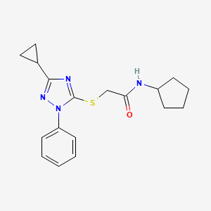 molecular formula C18H22N4OS B7423387 N-cyclopentyl-2-[(5-cyclopropyl-2-phenyl-1,2,4-triazol-3-yl)sulfanyl]acetamide 