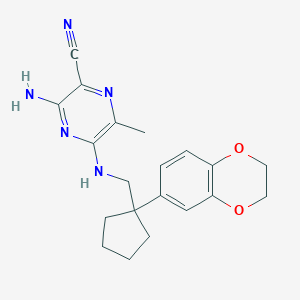 molecular formula C20H23N5O2 B7423407 3-Amino-5-[[1-(2,3-dihydro-1,4-benzodioxin-6-yl)cyclopentyl]methylamino]-6-methylpyrazine-2-carbonitrile 