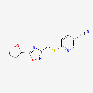 molecular formula C13H8N4O2S B7423439 6-[[5-(Furan-2-yl)-1,2,4-oxadiazol-3-yl]methylsulfanyl]pyridine-3-carbonitrile 