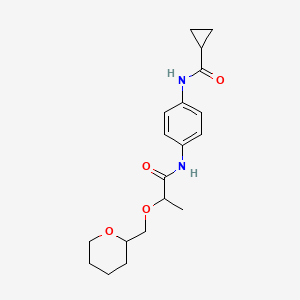 molecular formula C19H26N2O4 B7423484 N-[4-[2-(oxan-2-ylmethoxy)propanoylamino]phenyl]cyclopropanecarboxamide 