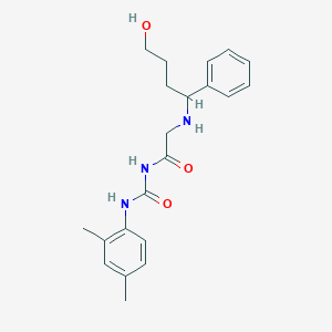 molecular formula C21H27N3O3 B7423494 N-[(2,4-dimethylphenyl)carbamoyl]-2-[(4-hydroxy-1-phenylbutyl)amino]acetamide 