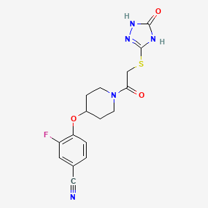 molecular formula C16H16FN5O3S B7423544 3-Fluoro-4-[1-[2-[(5-oxo-1,4-dihydro-1,2,4-triazol-3-yl)sulfanyl]acetyl]piperidin-4-yl]oxybenzonitrile 