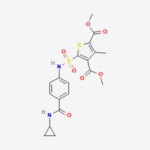 molecular formula C19H20N2O7S2 B7423566 Dimethyl 5-[[4-(cyclopropylcarbamoyl)phenyl]sulfamoyl]-3-methylthiophene-2,4-dicarboxylate 