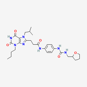 molecular formula C28H39N7O5 B7423636 3-[3-butyl-7-(2-methylpropyl)-2,6-dioxopurin-8-yl]-N-[4-(oxolan-2-ylmethylcarbamoylamino)phenyl]propanamide 