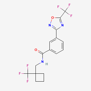 molecular formula C16H13F6N3O2 B7423692 N-[[1-(trifluoromethyl)cyclobutyl]methyl]-3-[5-(trifluoromethyl)-1,2,4-oxadiazol-3-yl]benzamide 