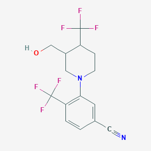 molecular formula C15H14F6N2O B7423751 3-[3-(Hydroxymethyl)-4-(trifluoromethyl)piperidin-1-yl]-4-(trifluoromethyl)benzonitrile 