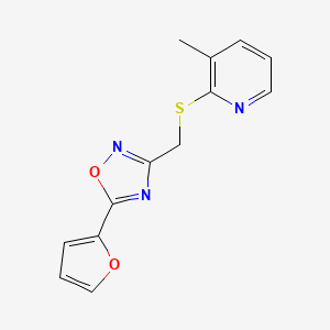 molecular formula C13H11N3O2S B7423764 5-(Furan-2-yl)-3-[(3-methylpyridin-2-yl)sulfanylmethyl]-1,2,4-oxadiazole 