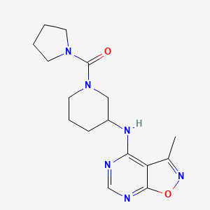 molecular formula C16H22N6O2 B7423771 [3-[(3-Methyl-[1,2]oxazolo[5,4-d]pyrimidin-4-yl)amino]piperidin-1-yl]-pyrrolidin-1-ylmethanone 