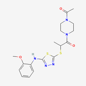 molecular formula C18H23N5O3S2 B7423788 1-(4-Acetylpiperazin-1-yl)-2-[[5-(2-methoxyanilino)-1,3,4-thiadiazol-2-yl]sulfanyl]propan-1-one 