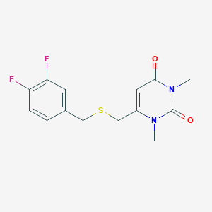 molecular formula C14H14F2N2O2S B7423864 6-[(3,4-Difluorophenyl)methylsulfanylmethyl]-1,3-dimethylpyrimidine-2,4-dione 