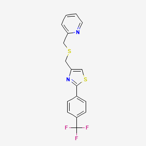 molecular formula C17H13F3N2S2 B7423878 4-(Pyridin-2-ylmethylsulfanylmethyl)-2-[4-(trifluoromethyl)phenyl]-1,3-thiazole 