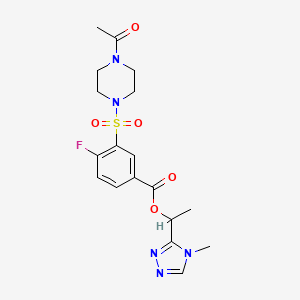 molecular formula C18H22FN5O5S B7423884 1-(4-Methyl-1,2,4-triazol-3-yl)ethyl 3-(4-acetylpiperazin-1-yl)sulfonyl-4-fluorobenzoate 