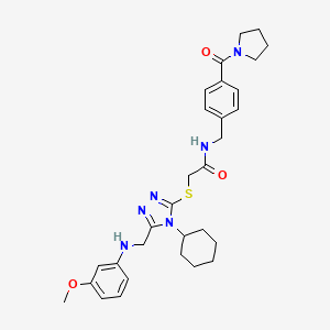 2-[[4-cyclohexyl-5-[(3-methoxyanilino)methyl]-1,2,4-triazol-3-yl]sulfanyl]-N-[[4-(pyrrolidine-1-carbonyl)phenyl]methyl]acetamide