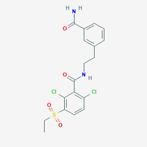 molecular formula C18H18Cl2N2O4S B7424036 N-[2-(3-carbamoylphenyl)ethyl]-2,6-dichloro-3-ethylsulfonylbenzamide 