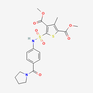 molecular formula C20H22N2O7S2 B7424037 Dimethyl 3-methyl-5-[[4-(pyrrolidine-1-carbonyl)phenyl]sulfamoyl]thiophene-2,4-dicarboxylate 