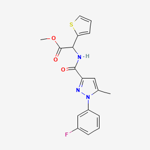 molecular formula C18H16FN3O3S B7424105 Methyl 2-[[1-(3-fluorophenyl)-5-methylpyrazole-3-carbonyl]amino]-2-thiophen-2-ylacetate 