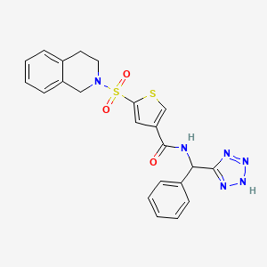 molecular formula C22H20N6O3S2 B7424157 5-(3,4-dihydro-1H-isoquinolin-2-ylsulfonyl)-N-[phenyl(2H-tetrazol-5-yl)methyl]thiophene-3-carboxamide 