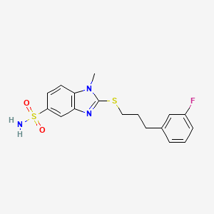 molecular formula C17H18FN3O2S2 B7424297 2-[3-(3-Fluorophenyl)propylsulfanyl]-1-methylbenzimidazole-5-sulfonamide 