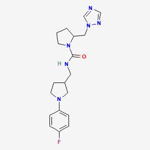 molecular formula C19H25FN6O B7424310 N-[[1-(4-fluorophenyl)pyrrolidin-3-yl]methyl]-2-(1,2,4-triazol-1-ylmethyl)pyrrolidine-1-carboxamide 