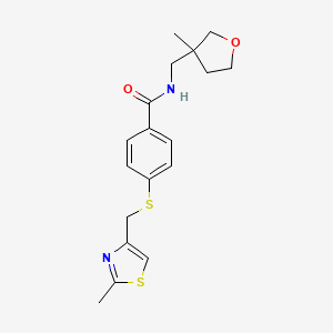 molecular formula C18H22N2O2S2 B7424413 N-[(3-methyloxolan-3-yl)methyl]-4-[(2-methyl-1,3-thiazol-4-yl)methylsulfanyl]benzamide 