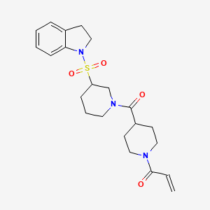 molecular formula C22H29N3O4S B7424459 1-{4-[3-(2,3-dihydro-1H-indole-1-sulfonyl)piperidine-1-carbonyl]piperidin-1-yl}prop-2-en-1-one 