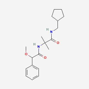 molecular formula C19H28N2O3 B7424585 N-(cyclopentylmethyl)-2-[(2-methoxy-2-phenylacetyl)amino]-2-methylpropanamide 