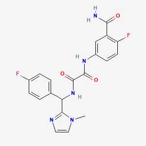 molecular formula C20H17F2N5O3 B7424815 N-(3-carbamoyl-4-fluorophenyl)-N'-[(4-fluorophenyl)-(1-methylimidazol-2-yl)methyl]oxamide 