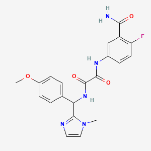 molecular formula C21H20FN5O4 B7424824 N-(3-carbamoyl-4-fluorophenyl)-N'-[(4-methoxyphenyl)-(1-methylimidazol-2-yl)methyl]oxamide 